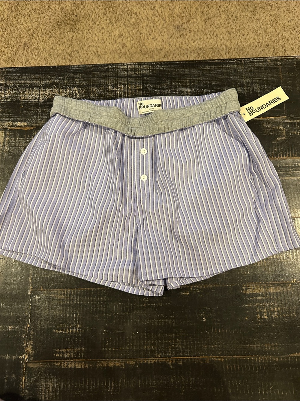 No Boundaries Light Blue and White Striped Lounge Shorts
